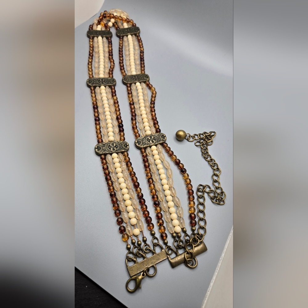 🌞 Multi-Strand Beaded Belt EUC Antiqued Gold Tone Measures 26" + 10" Extender